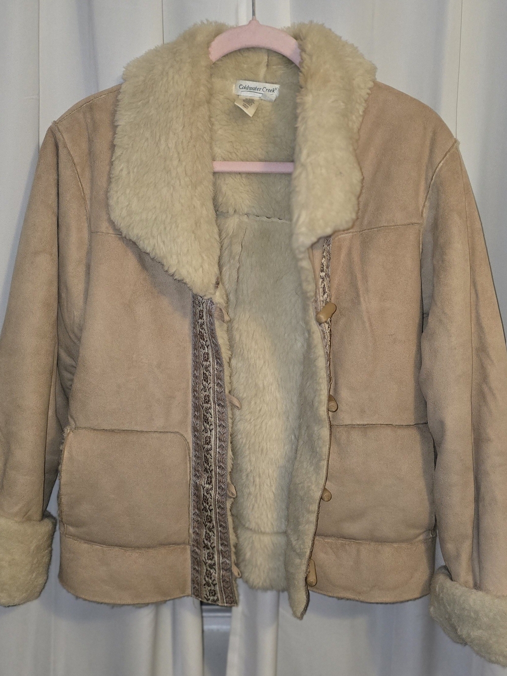 Coldwater Creek Faux Fur Trim Jacket Brown Pink Size Medium Like New